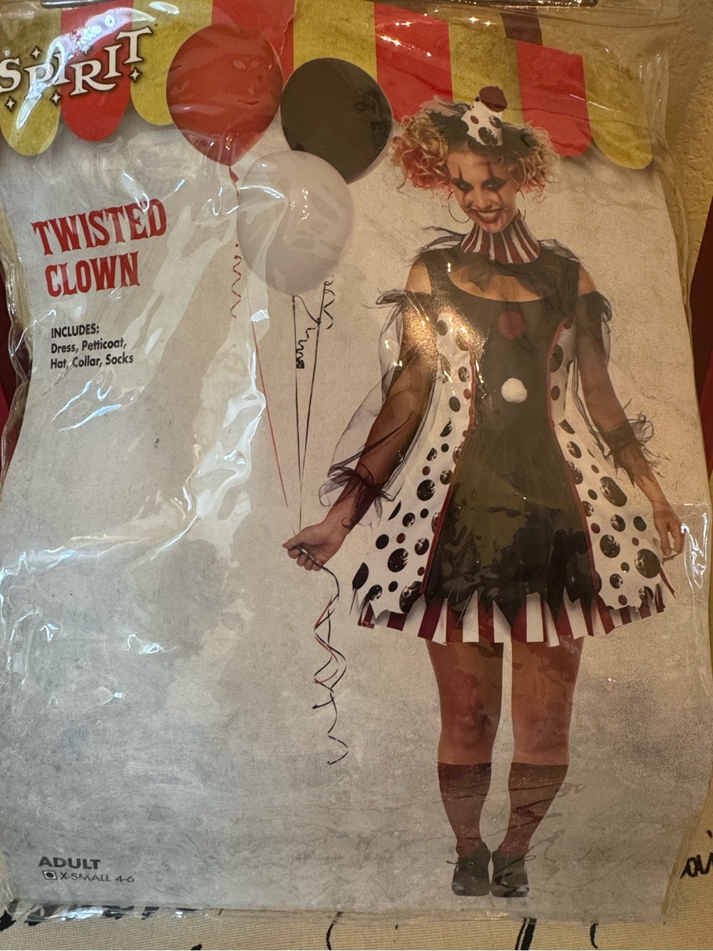 Spirit Halloween Twisted Clown Costume Adult Size XS